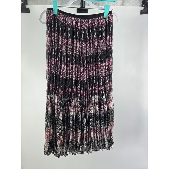 Christopher & Banks Dresses & Skirts - Christopher & Banks Petite Small Pleated Midi Skirt Black Pink Geometric NWT